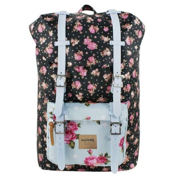Rucsac Oxigen Vintage Flori Negru-Roz Pigna si minge cadou [1]