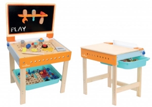Jucarii - Banc de lucru 2 in 1 Globo din lemn cu scule 53 piese