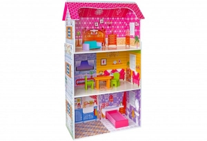 Papusi si accesorii - Casuta pentru papusi din lemn Globo Legnoland 39520 cu 2 etaje si mobilier inclus 93 cm inaltime