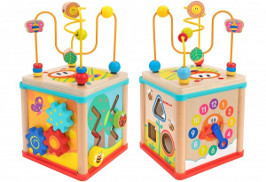 Jucarii educationale - Cub educational multiactivitati Globo din lemn 16 cm