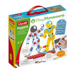 Accesorii bebe - Joc educativ pentru copii Quercetti Play Montessori 0614 Puppets Astronauti cu suruburi si piulite si suport expunere