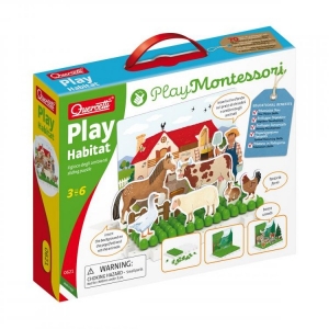 Accesorii bebe - Joc educativ pentru copii Quercetti Play Montessori 0621 Play Habitat Animale domestice la ferma si animale salbatice in padure