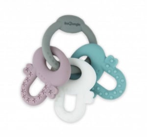 Accesorii bebe - Jucarie bebelusi din silicon Bo Jungle chei multicolore tip breloc