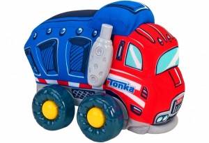 Jucarii si jocuri exterior - Jucarie moale pentru copii tip Camion Globo Tonka cu sunete cu roti si accesorii din plastic Albastra