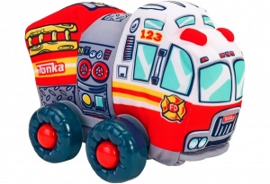 Jucarii si jocuri exterior - Jucarie moale pentru copii tip masina de Pompieri Globo Tonka cu sunete cu roti si accesorii din plastic Rosie