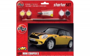 Kituri constructie si pictura - Kit constructie Airfix masina MINI Cooper S Starter Set - Yellow 1:32