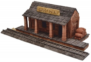 Jucarii - Kit constructie caramizi Wise Elk Statie tren din Orasul Fantomelor 320 piese reutilizabile