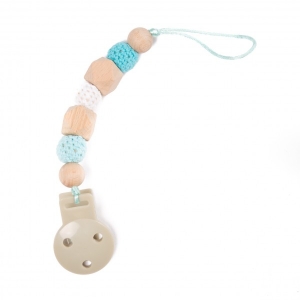 Accesorii bebe - Lant suzeta pentru bebelusi margele de lemn Albastru