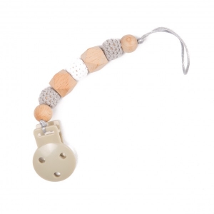 Accesorii bebe - Lant suzeta pentru bebelusi margele de lemn Gri