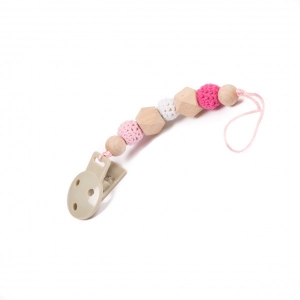 Accesorii bebe - Lant suzeta pentru bebelusi margele de lemn Roz