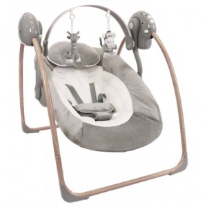 Accesorii bebe - Leagan portabil BO Jungle Gri pentru bebelusi din lemn cu arcada jucarii 