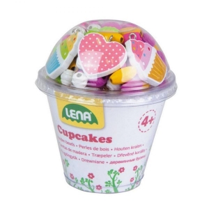 Jucarii de rol - Margele din lemn si 3 pandantive prajituri Lena pentru confectionare bratari si lanticuri 