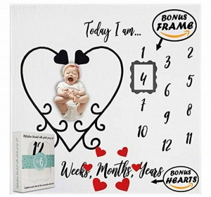 Accesorii bebe - Milestone Blanket Paturica din bumbac organic pentru fotografii si amintiri - nou nascuti si bebelusi model Inimioare