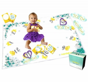 Accesorii bebe - Milestone Blanket Paturica pufoasa pentru fotografii si amintiri nou nascuti si bebelusi Nonidoo Flori si fluturi