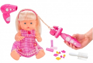 Papusi si accesorii - Papusa fetita cu sunete 40 cm Globo Bimbo 38931 cu accesorii frumusete si dispozitiv impletit parul