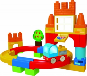 Cuburi constructie - Pista de curse circulara Unico cu masina inclusa 38 piese