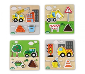 Jucarii educationale - Puzzle din lemn Lena pentru copii 4 piese mari tematic Vehicule