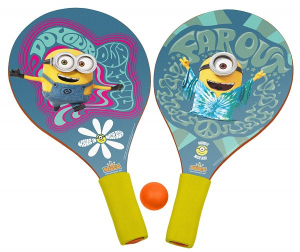 Jucarii si jocuri exterior - Set 2 palete pentru plaja Saica Minions din lemn cu minge inclusa pentru copii