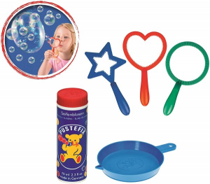 Jucarii - Set baloane de sapun Pustefix cu 3 forme tavita si tub cu 70 ml de solutie