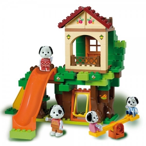 Cuburi constructie - Set constructie cuburi Unico Maximilian Families Casuta din copac 96 piese