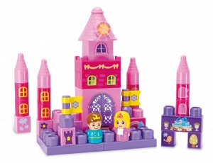 Accesorii bebe - Set constructie piese mari roz Winfun Castel Printese 35 piese si turn cu melodii 