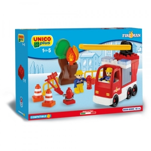 Unico Plus - Set constructie Unico Camion Pompieri cu scara reglabila 43 piese