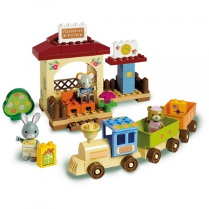 Cuburi constructie - Set constructie Unico Maximilian Families Trenulet 68 piese
