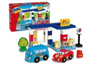Cuburi constructie - Set constructie Unico Plus Cars for Kidz Statie Service