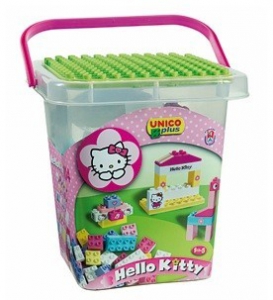 Cuburi constructie - Set constructie Unico Plus Hello Kitty Galetusa cu placa de montat 104 piese
