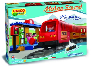 Cuburi constructie - Set constructie Unico Plus Trenulet cu baterii 68 piese
