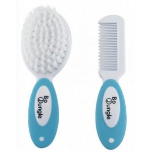 Accesorii igiena - Set perie si pieptene Bo Jungle pentru bebelusi Albastru cu Alb