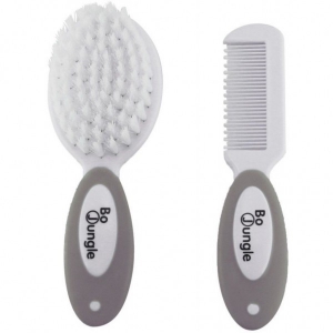 Accesorii igiena - Set perie si pieptene Bo Jungle pentru bebelusi Bej cu Alb