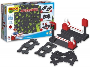 Cuburi constructie - Set sine macaz si bariera Unico 22 piese