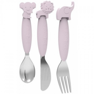 Accesorii bebe - Set tacamuri metalice cu manere de silicon Bo Jungle Roz