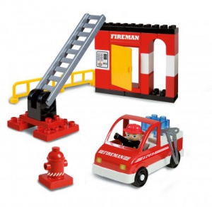 Cuburi constructie - Unico galetusa 40 piese pompieri